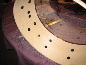 The inside of my snare with lots of little screws useful for attaching things to.