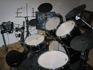 Acoustic kit after converting the drums to electric.